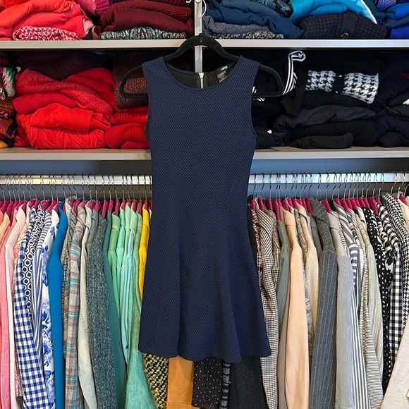 Aqua woven navy/black back exposed zipper closure fit and flare dress size S - Picture 1 of 3